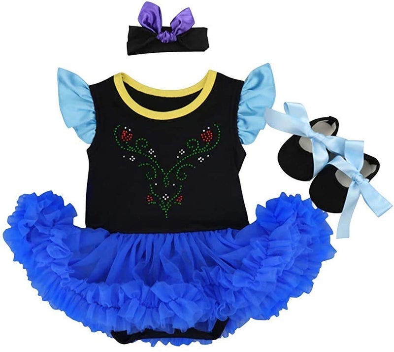 HIHCBF Baby Girls 1st Christmas Outfit Anna Costume Princess Birthday Romper Tutu Dress w/Headband Shoes - Image 1